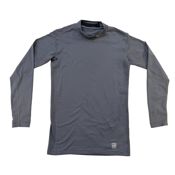 Nike Pro Combat Hyperwarm Shirt Mens Large Gray Long Sleeve Compression Athletic - Picture 1 of 8